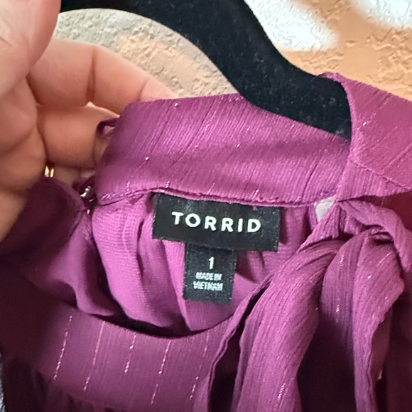 Torrid Burgundy Chiffon Crinkle Lurex Halter Blouse Tie Detail Size 1X - Picture 5 of 8